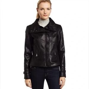 Via Spiga‎ Black Faux Shearling Suede Moto Jacket Cropped Small
